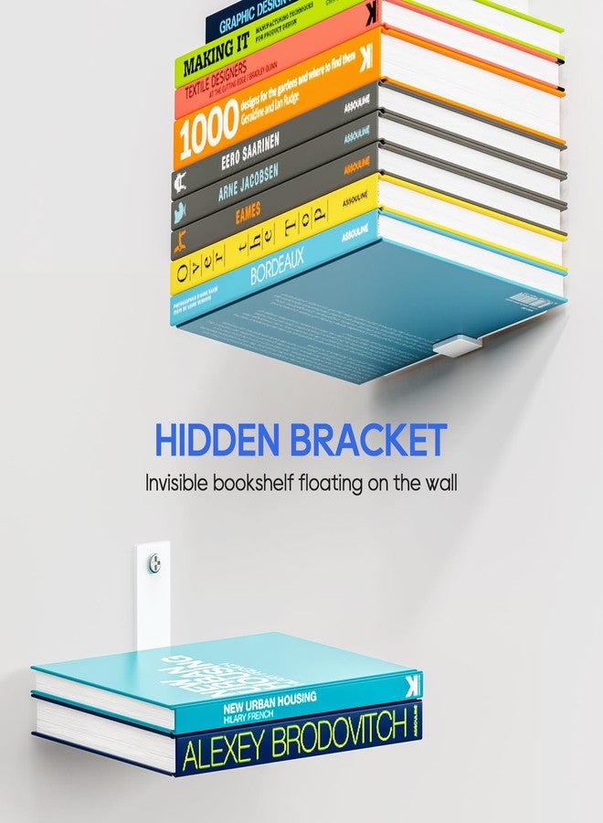 ART-GIFTREE رفوف كتب مخفية من ART-GIFTREE، رفوف كتب عائمة للجدار، رفوف كتب متينة مثبتة على الحائط للتخزين، منظم كتب مخفي، رف عمودي للعمود الفقري للمنزل والمكتب، عبوة من 4 قطع، أبيض - Image 3